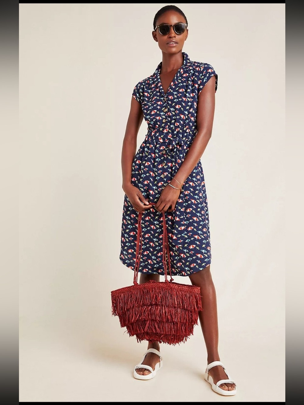 ANTHROPOLOGIE Maeve Catherine Beach
Umbrella shirt dress blue elastic waist 12